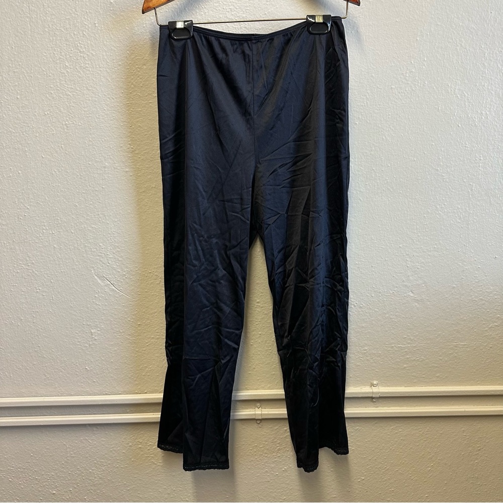VTG black lace trim half slip pants elastic waist silky nylon retro academia